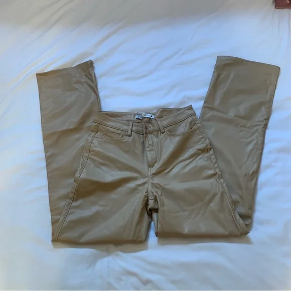 Melina pants lookalike! Faux leather beige nude flare out pants - Picture 3 of 8